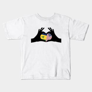 Half Vincentian Half American Heritage USA Roots & Vincent and the Grenadines DNA Family Flag Design Kids T-Shirt